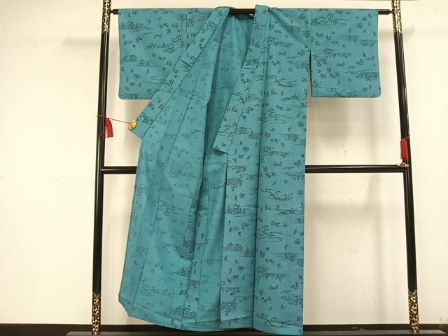 平和屋着物▽小紋 単衣 鳥獣戯画 洗える着物 AAAU8567fy