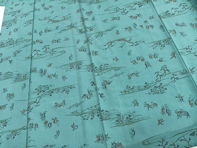 平和屋着物▽小紋 単衣 鳥獣戯画 洗える着物 AAAU8567fy