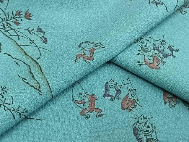 平和屋着物▽小紋 単衣 鳥獣戯画 洗える着物 AAAU8567fy