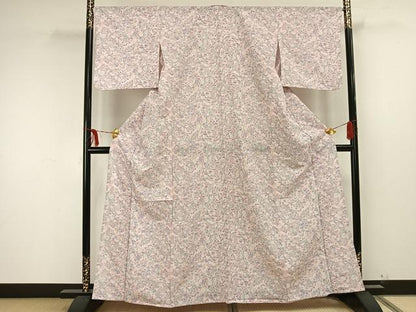 平和屋着物▽小紋 単衣 草花文 洗える着物 AAAU8570fy