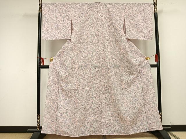 平和屋着物▽小紋 単衣 草花文 洗える着物 AAAU8570fy
