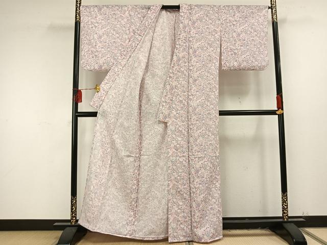 平和屋着物▽小紋 単衣 草花文 洗える着物 AAAU8570fy