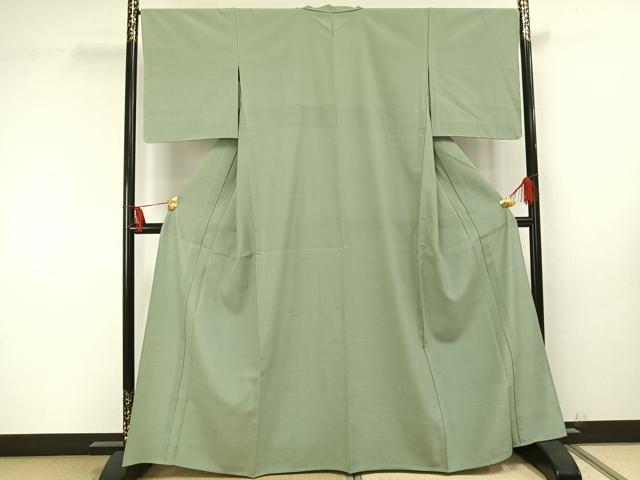 平和屋着物▽お召　単衣　山葵色　正絹　逸品　未使用　AAAU8571fy