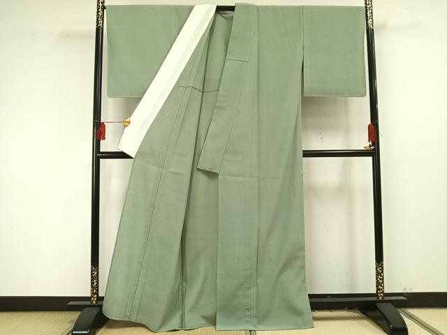 平和屋着物▽お召　単衣　山葵色　正絹　逸品　未使用　AAAU8571fy