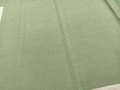 平和屋着物▽お召　単衣　山葵色　正絹　逸品　未使用　AAAU8571fy