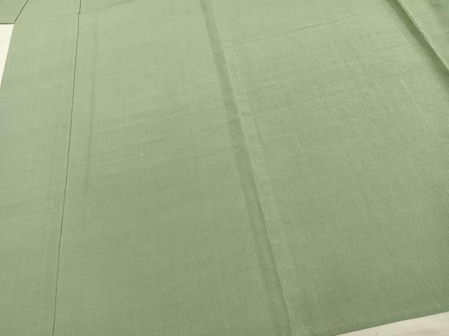 平和屋着物▽お召　単衣　山葵色　正絹　逸品　未使用　AAAU8571fy