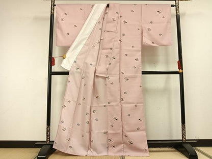 平和屋着物▽小紋 単衣 草花文 洗える着物 AAAU8573fy