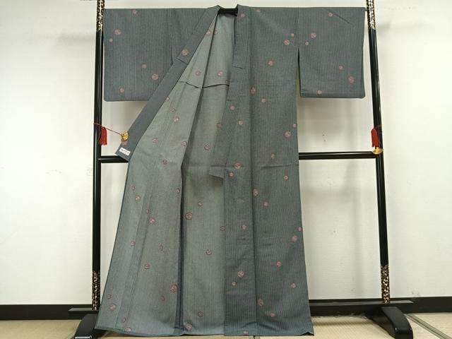 平和屋着物▽小紋　単衣　花丸文　やまと誂製　洗える着物　AAAU8574fy