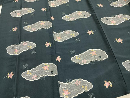 平和屋着物▽小紋 単衣 雲取り花文 洗える着物 AAAU8575fy