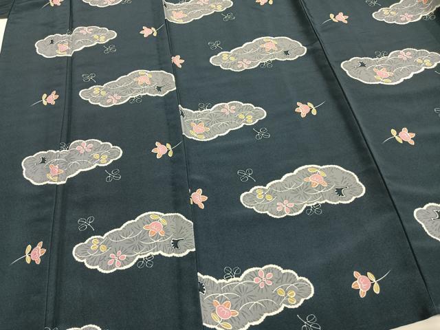 平和屋着物▽小紋 単衣 雲取り花文 洗える着物 AAAU8575fy