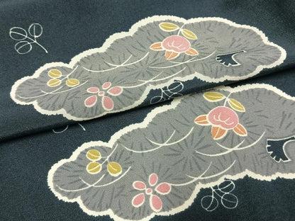 平和屋着物▽小紋 単衣 雲取り花文 洗える着物 AAAU8575fy