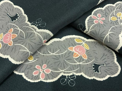 平和屋着物▽小紋 単衣 雲取り花文 洗える着物 AAAU8575fy