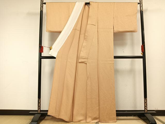 平和屋着物▽上質な色無地　単衣　花尽くし　飴色　正絹　逸品　AAAU8587fy
