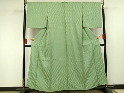 平和屋着物▽上質な小紋 単衣 紗綾形地紋 薄萌葱色 正絹 逸品 AAAU8588fy