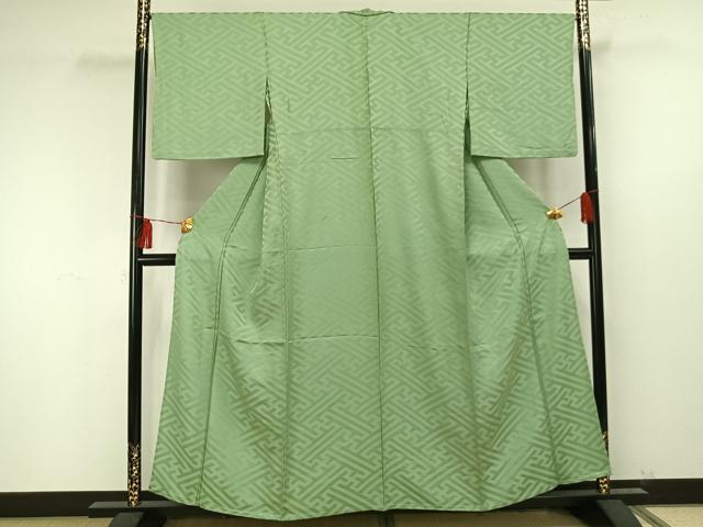 平和屋着物▽上質な小紋 単衣 紗綾形地紋 薄萌葱色 正絹 逸品 AAAU8588fy