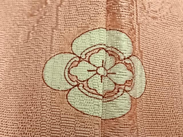 平和屋着物▽上質な色無地 単衣 立涌唐草花文 珊瑚色 正絹 逸品 AAAU8589fy