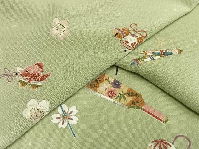 平和屋着物▽小紋 単衣 玩具文 洗える着物 AAAU8591fy