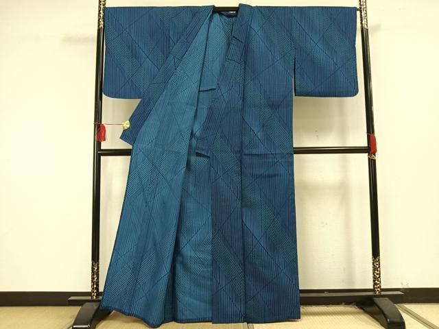 平和屋着物▽小紋 単衣 斜縞 洗える着物 AAAU8592fy