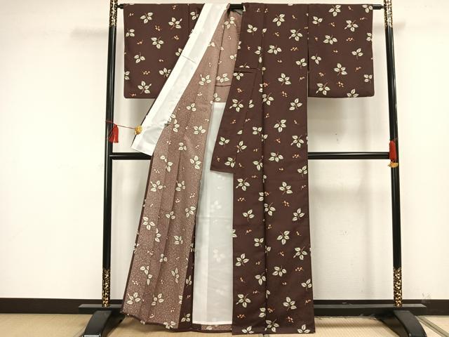 平和屋着物▽世界的ファッションデザイナー 山本寛斎 kansaiブランド 小紋 単衣 枝葉文 洗える着物 AAAU8593fy