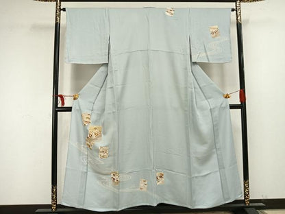 平和屋着物▽訪問着 単衣 駒刺繍 流水色紙草花文 金彩 正絹 逸品 未使用 AAAU8595fy