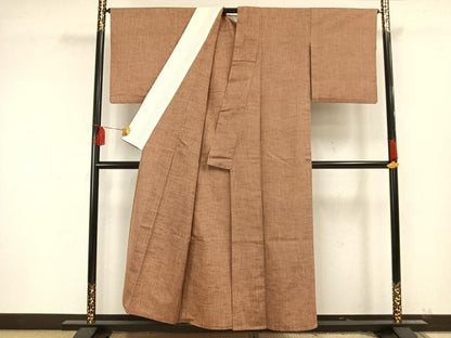 平和屋着物▽上質な紬　単衣　霞文　正絹　逸品　AAAU8596fy