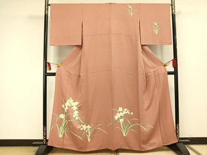 平和屋着物▽訪問着 単衣 手描き 草花文 正絹 逸品 AAAU8597fy