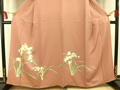平和屋着物▽訪問着 単衣 手描き 草花文 正絹 逸品 AAAU8597fy