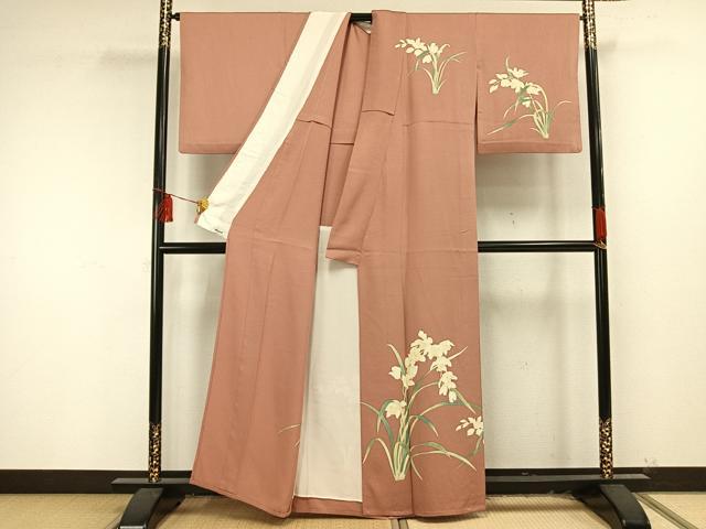 平和屋着物▽訪問着 単衣 手描き 草花文 正絹 逸品 AAAU8597fy