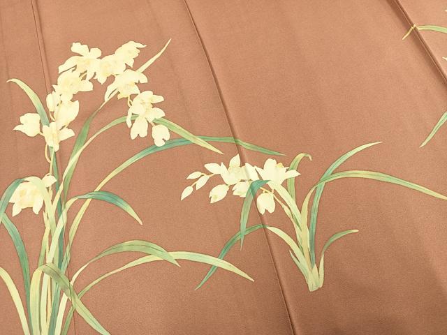 平和屋着物▽訪問着 単衣 手描き 草花文 正絹 逸品 AAAU8597fy