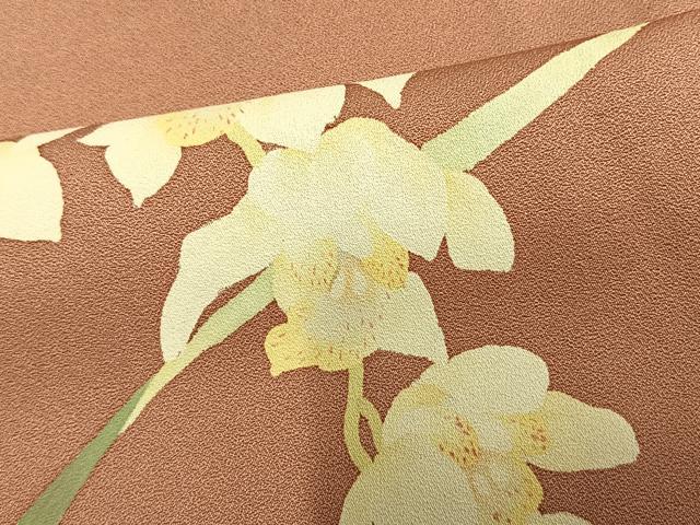 平和屋着物▽訪問着 単衣 手描き 草花文 正絹 逸品 AAAU8597fy
