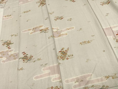 平和屋着物▽上質な小紋 単衣 絞り 風景草花文 正絹 逸品 AAAU8599fy