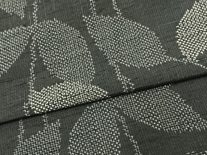 平和屋着物▽上質な紬 単衣 蔦の葉文 黒地 正絹 逸品 AAAU8600fy