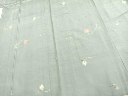 平和屋着物▽上質な紬 単衣 草花文 正絹 逸品 AAAU8601fy