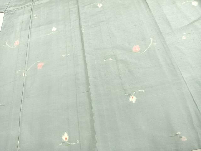 平和屋着物▽上質な紬 単衣 草花文 正絹 逸品 AAAU8601fy