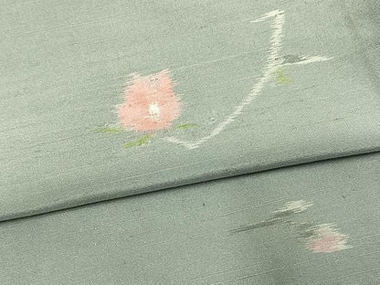 平和屋着物▽上質な紬 単衣 草花文 正絹 逸品 AAAU8601fy