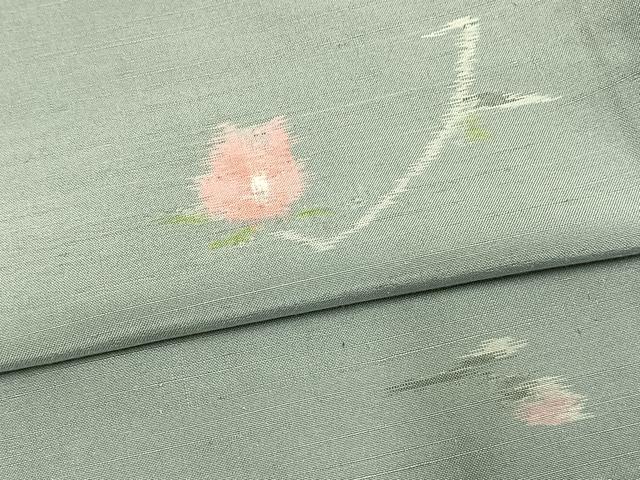 平和屋着物▽上質な紬 単衣 草花文 正絹 逸品 AAAU8601fy