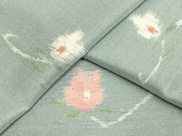 平和屋着物▽上質な紬 単衣 草花文 正絹 逸品 AAAU8601fy