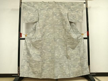 平和屋着物▽本場大島紬 薩摩結城 単衣 エ霞笹竹文 正絹 逸品 AAAU8602fy
