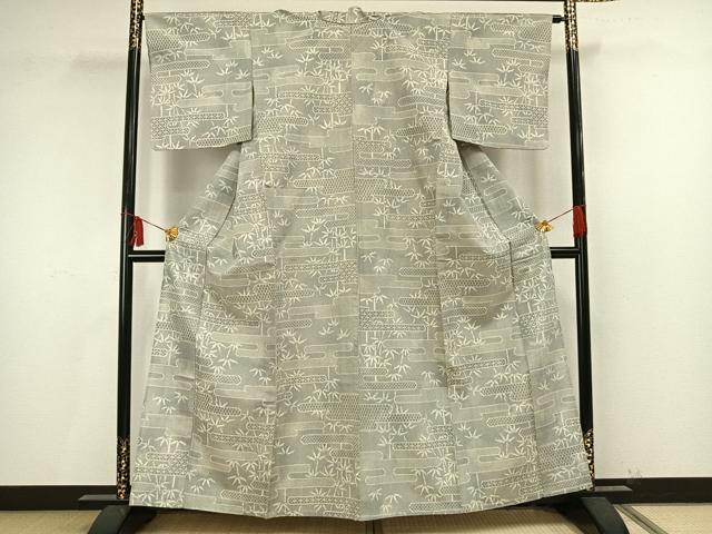 平和屋着物▽本場大島紬 薩摩結城 単衣 エ霞笹竹文 正絹 逸品 AAAU8602fy