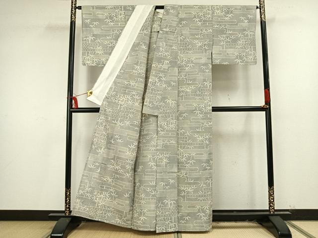 平和屋着物▽本場大島紬 薩摩結城 単衣 エ霞笹竹文 正絹 逸品 AAAU8602fy