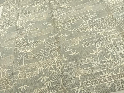 平和屋着物▽本場大島紬 薩摩結城 単衣 エ霞笹竹文 正絹 逸品 AAAU8602fy