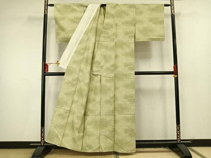 平和屋着物▽上質な紬 単衣 麻の葉文様 正絹 逸品 未使用 AAAU8605fy