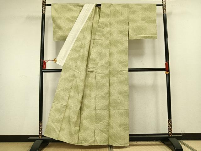 平和屋着物▽上質な紬 単衣 麻の葉文様 正絹 逸品 未使用 AAAU8605fy