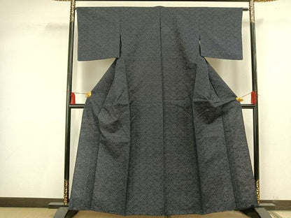 平和屋着物▽上質な紬　単衣　分銅青海波　正絹　逸品　AAAU8606fy