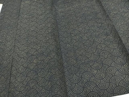 平和屋着物▽上質な紬　単衣　分銅青海波　正絹　逸品　AAAU8606fy
