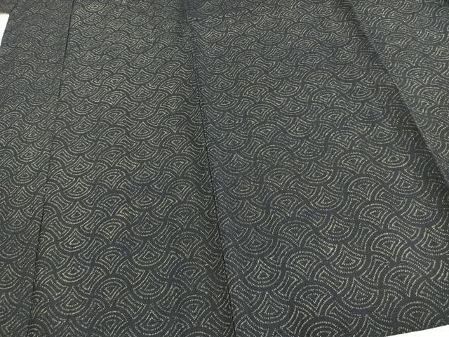 平和屋着物▽上質な紬　単衣　分銅青海波　正絹　逸品　AAAU8606fy