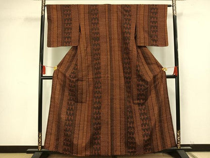 平和屋着物▽上質な紬 単衣 十字絣間道 正絹 逸品 AAAU8607fy