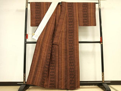 平和屋着物▽上質な紬 単衣 十字絣間道 正絹 逸品 AAAU8607fy