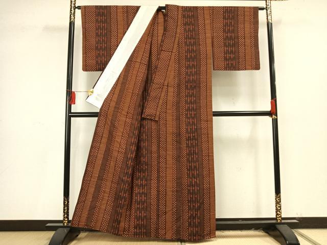 平和屋着物▽上質な紬 単衣 十字絣間道 正絹 逸品 AAAU8607fy
