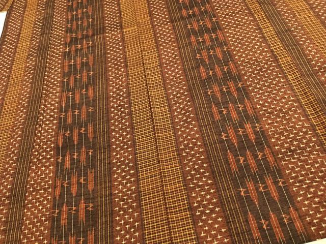 平和屋着物▽上質な紬 単衣 十字絣間道 正絹 逸品 AAAU8607fy